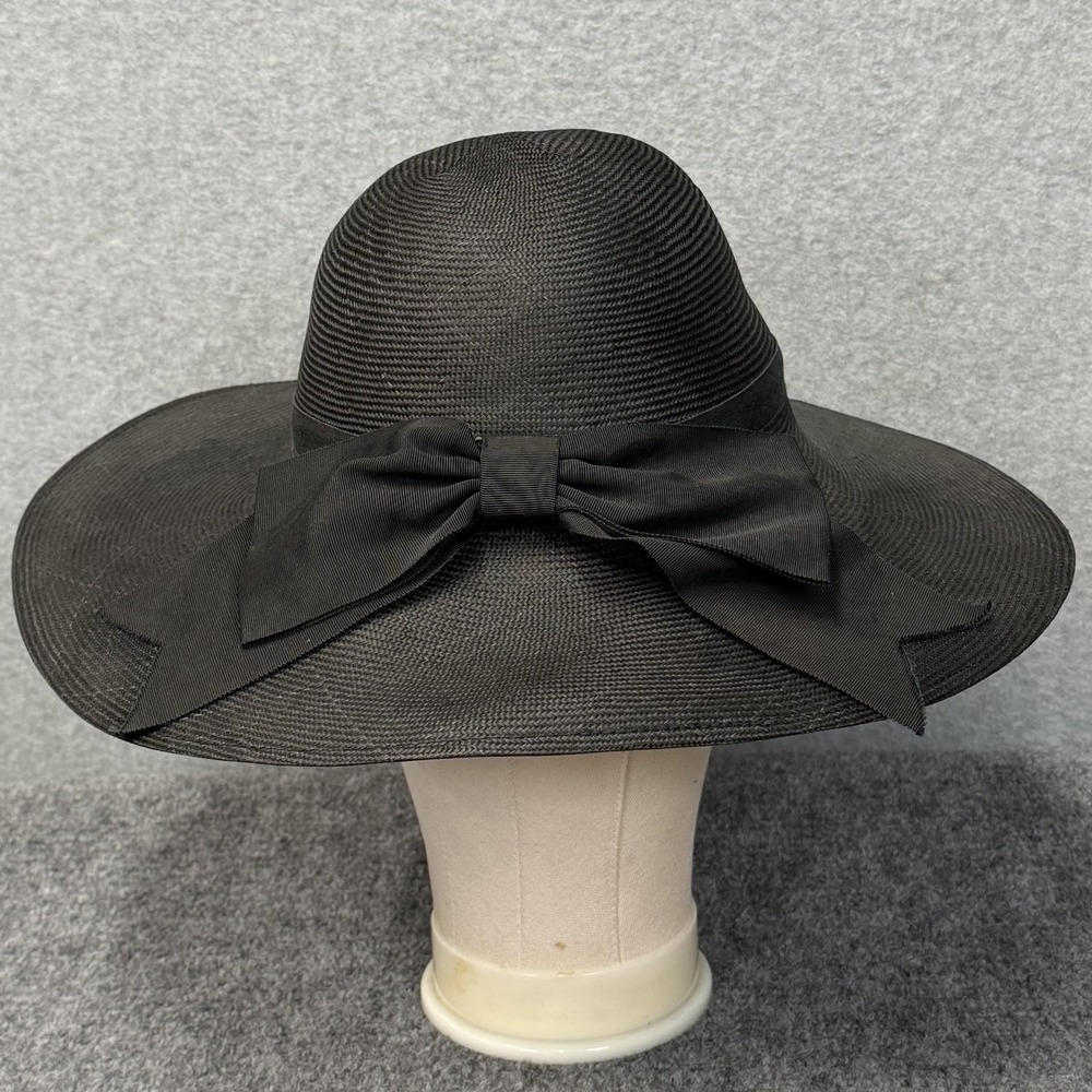Joe Bill Miller Hat Sun Womens Black 21-7/8 in Wide Brim Bow Straw Summer Derby